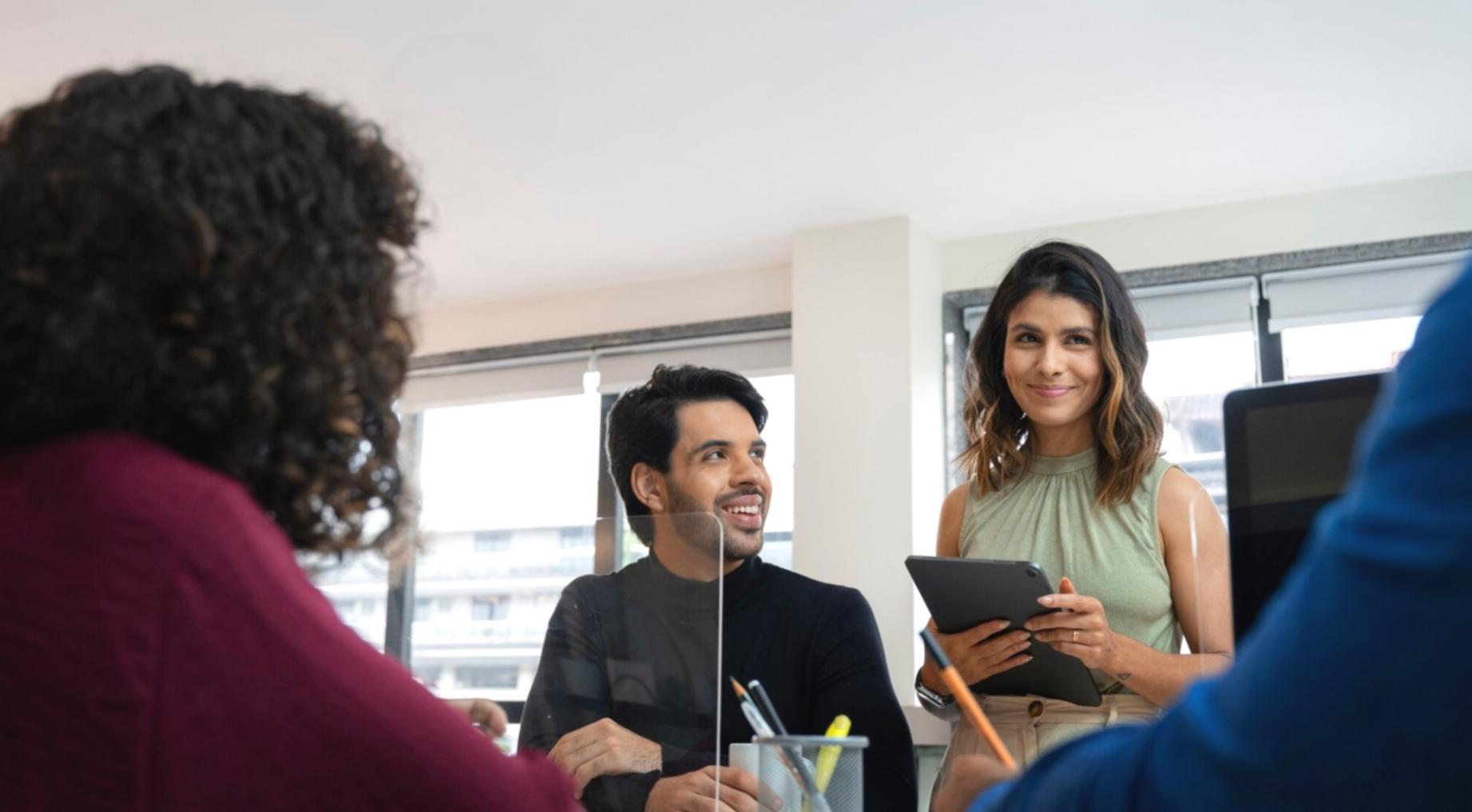 Financial planning discussion in modern office setting